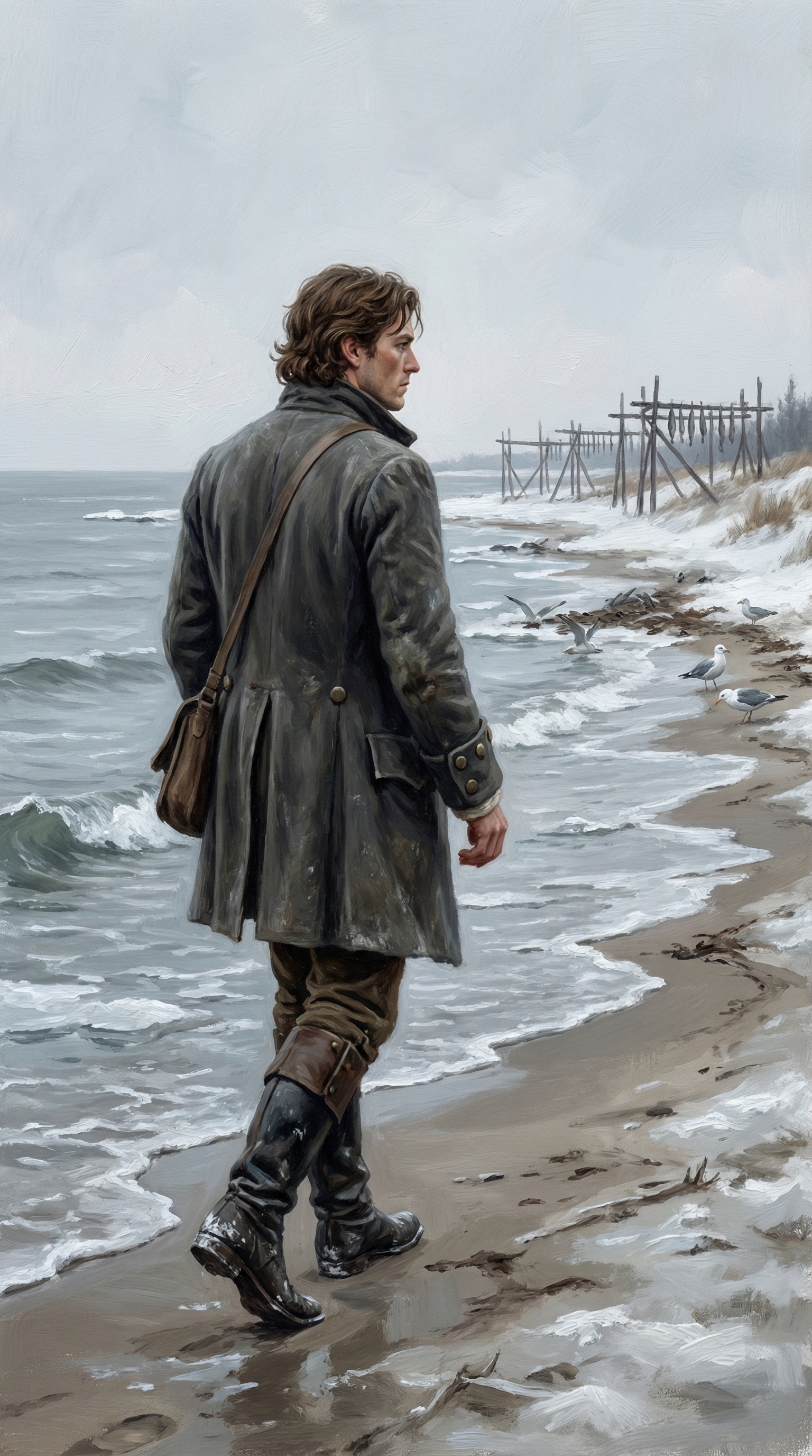 Samuel Dunlap walking the Huron shore