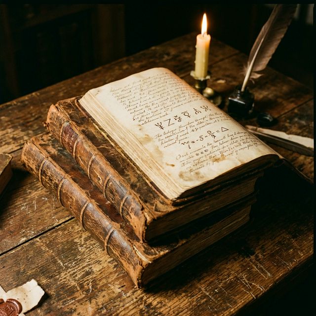 A stack of hidden ledgers by candlelight